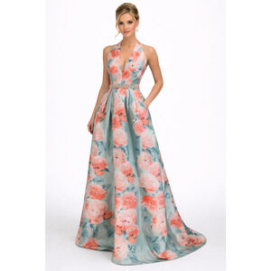 Teeze Me Floral-Print Halter Top Gown Size 6 NWT Prom Special Occasion Formal